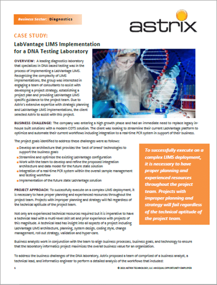 Case Study - Business Process Analysis and LIMS Selection for a Global Life Sciences Company