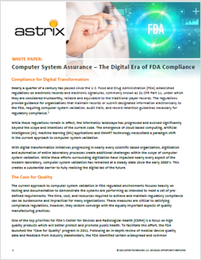 White Paper - Computer System Assurance – The Digital Era of FDA Compliance